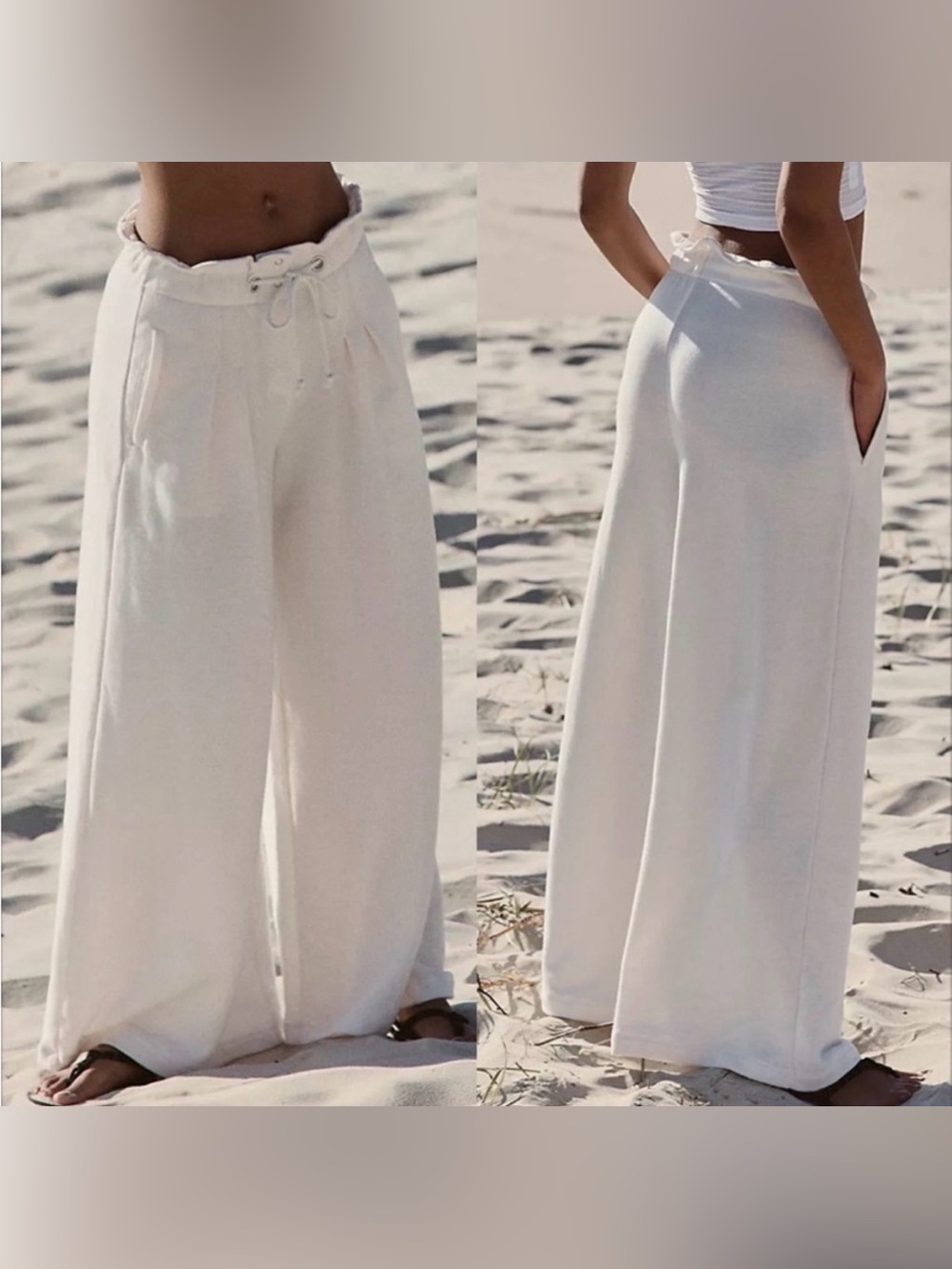 FP Movement by Free People Full Court Ivory Wide-Leg Drawstring Pants